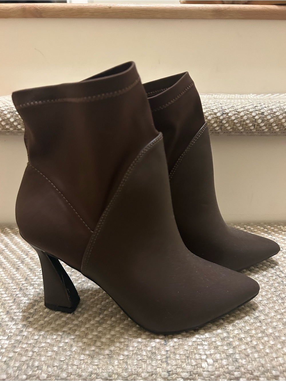 Halston Brown Pointed Toe Ankle Boots